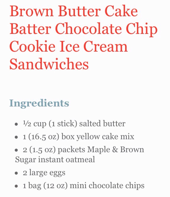 Brown butter cake batter chocolate chip cookie ice cream sandwiches