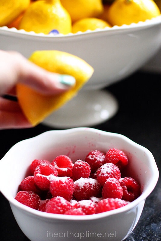 These cookies are combined with raspberries that have been soaking in sugar and lemon juice