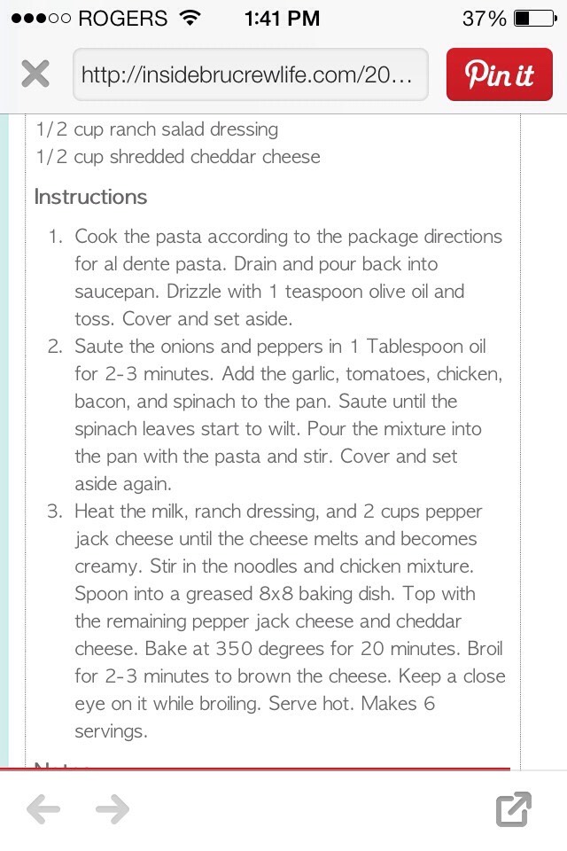 Chicken Bacon Ranch Pasta