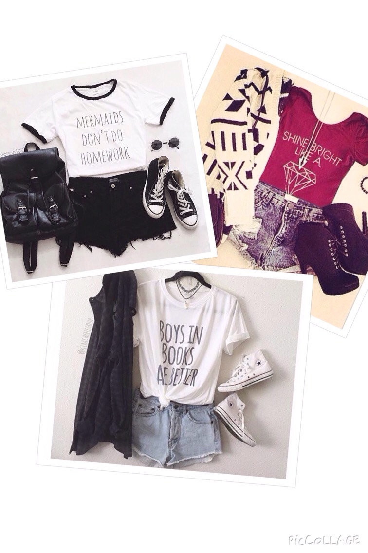 10: Simple T-shirts with shorts/tights/jeans (skinny)
Simple T-shirts can be really fun,funny, and cute! They are the perfect outfit when you don't know what to wear!