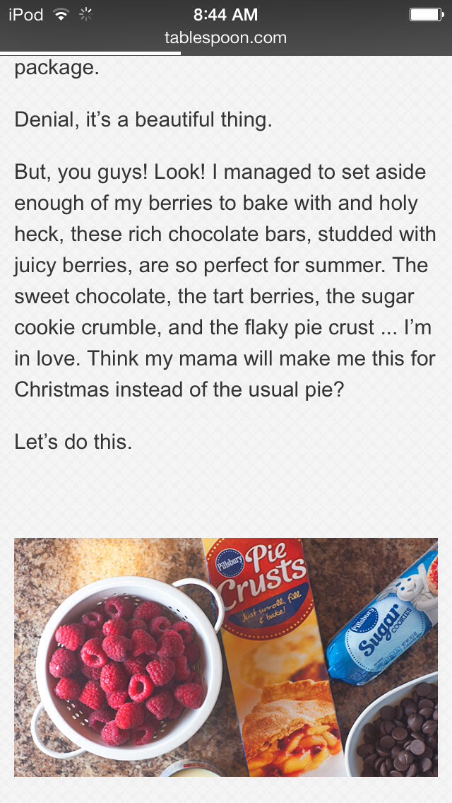 Easy To Make Dark Chocolate Raspberry Pie Bars!!! Sounds Yummy(: