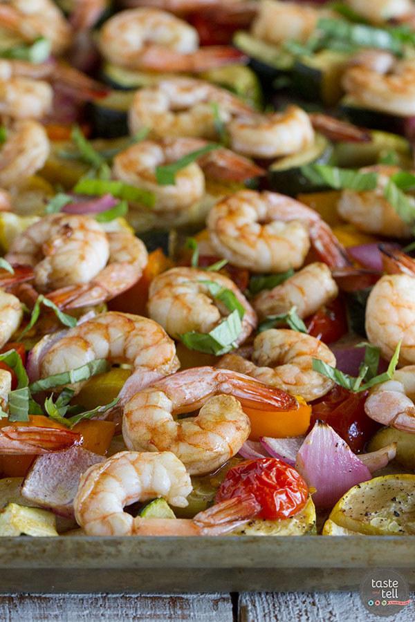 14. Sheet Pan Balsamic Shrimp and Summer Vegetables 