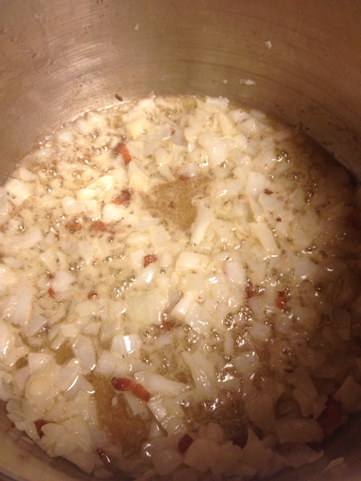 Dice half a onion & add it to the grease cook them till they are translucent 