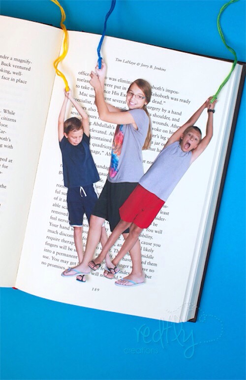 2. Fun Photo Bookmarks
These custom photo bookmarks would be perfect for the grandparents! And just think of how much fun the photo shoot would be? This tutorial also comes with instructions on how to make the colorful tassels.