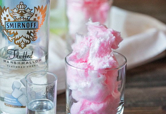 INGREDIENTS:

1 bottle Perrier water

1 bottle marshmallow vodka

1 large bag cotton candy (any flavor you want)