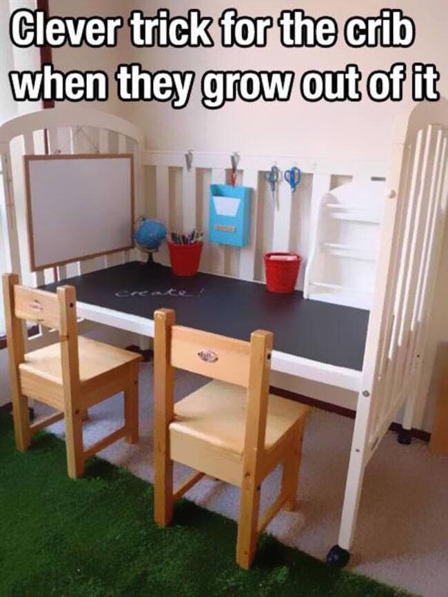 Turn crib into a desk after kids are grown out of the crib