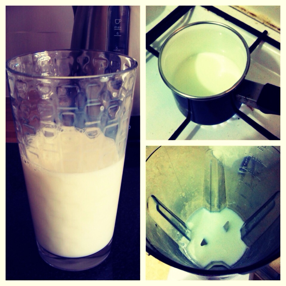-> You will need half cup of milk
-> Heat the milk on your stove for 30 seconds to 1 minute or you can heat it up in the microwave 
-> After the milk is warm -> pour it in the blender 