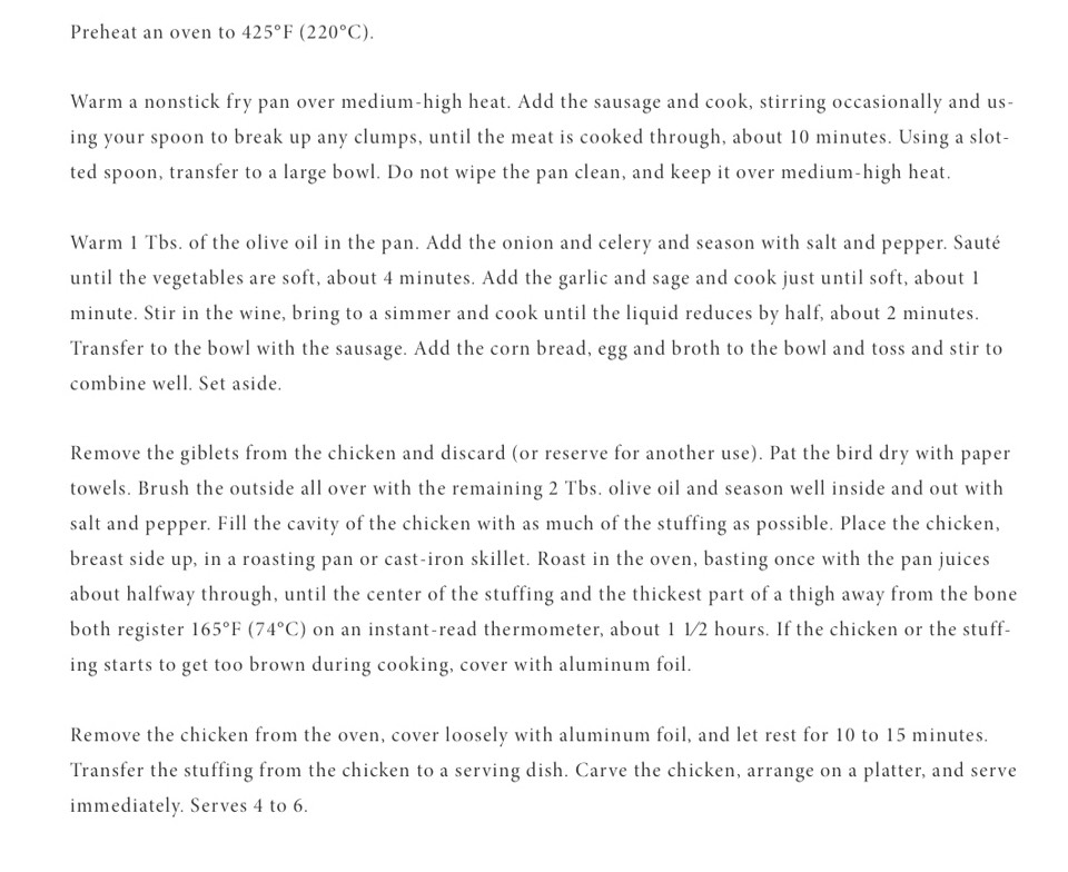 Roast Chicken With Cornbread Stuffing