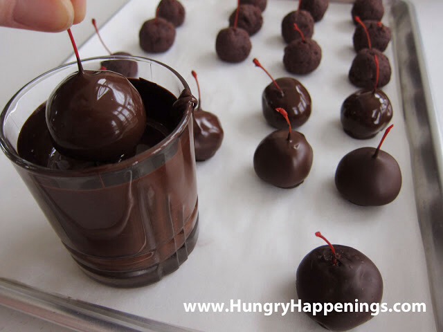 Cherries dipped in melted chocolate 