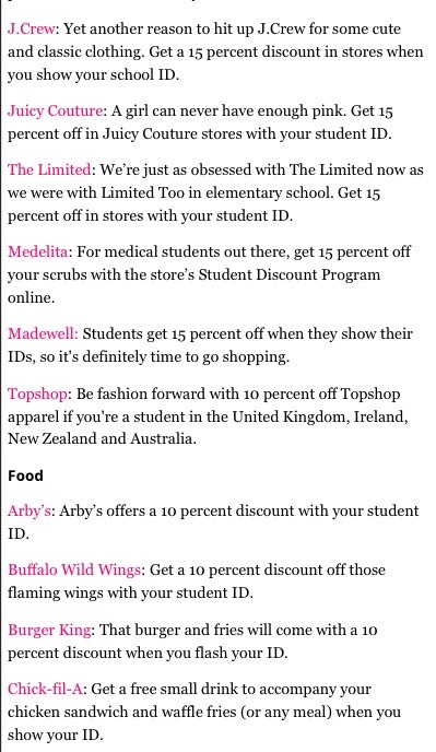 40 Places That Give Discounts With A Student ID!!! Remeber, dont just save...hit that like button!!