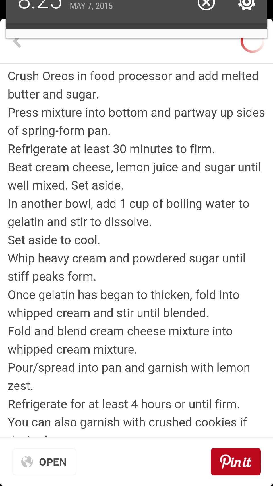 No bake Oreo lemon cheesecake 