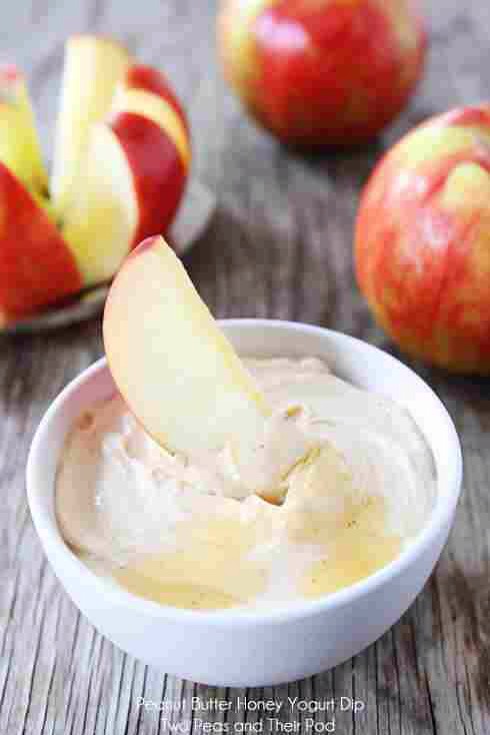 9. Peanut Butter Honey Yogurt Dip with Apples
