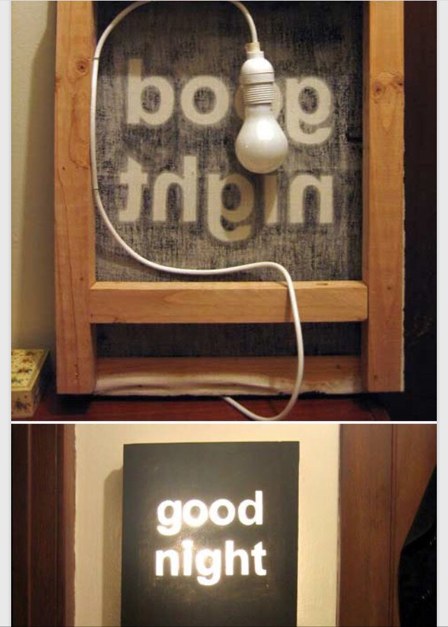 You've got to paint your canvas black leaving the words you want white and then you out a light behind it and turn it on. 