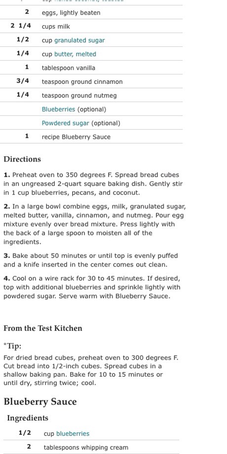 Blueberry Bread Pudding With Blueberry Sauce 