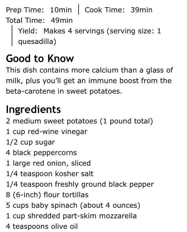 Sweet Potato and Spinach Quesadillas