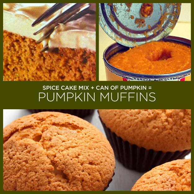 Spice Cake Mix + Can of Pumpkin = Pumpkin Muffins (Or Cookies)