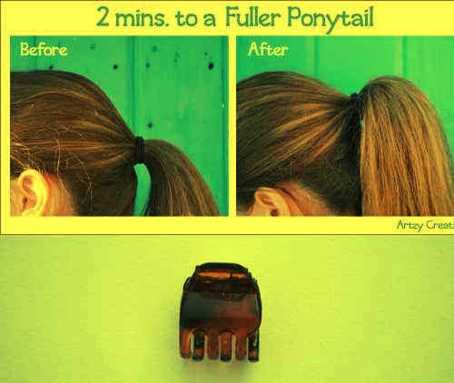14. Make your ponytail look fuller with a hidden butterfly clip.