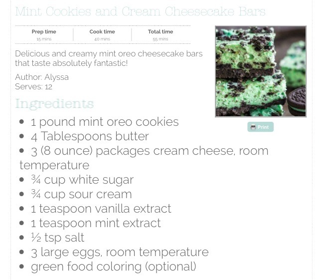 Chocolate Mint Cheesecake Bars