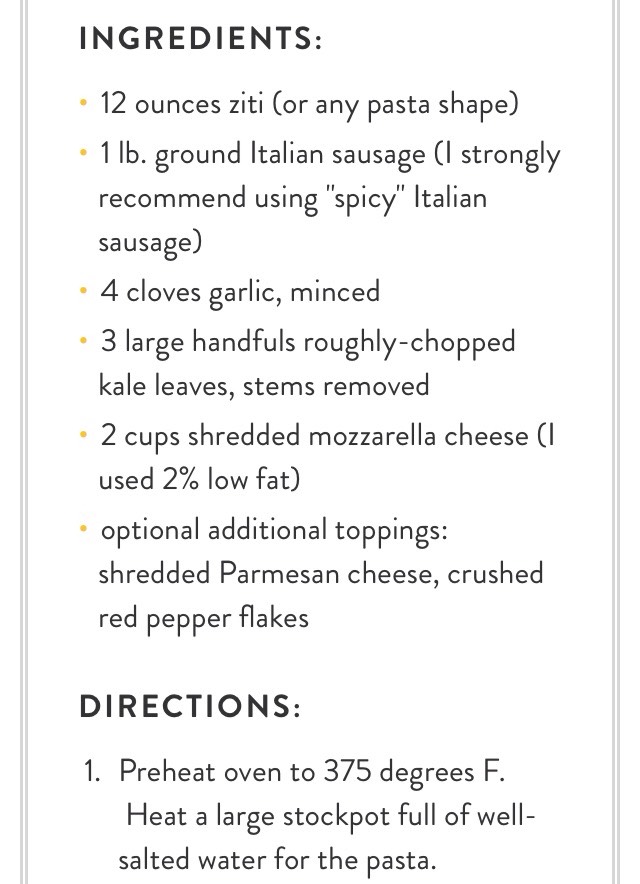 Kale & Italian Sausage Baked Pasta 