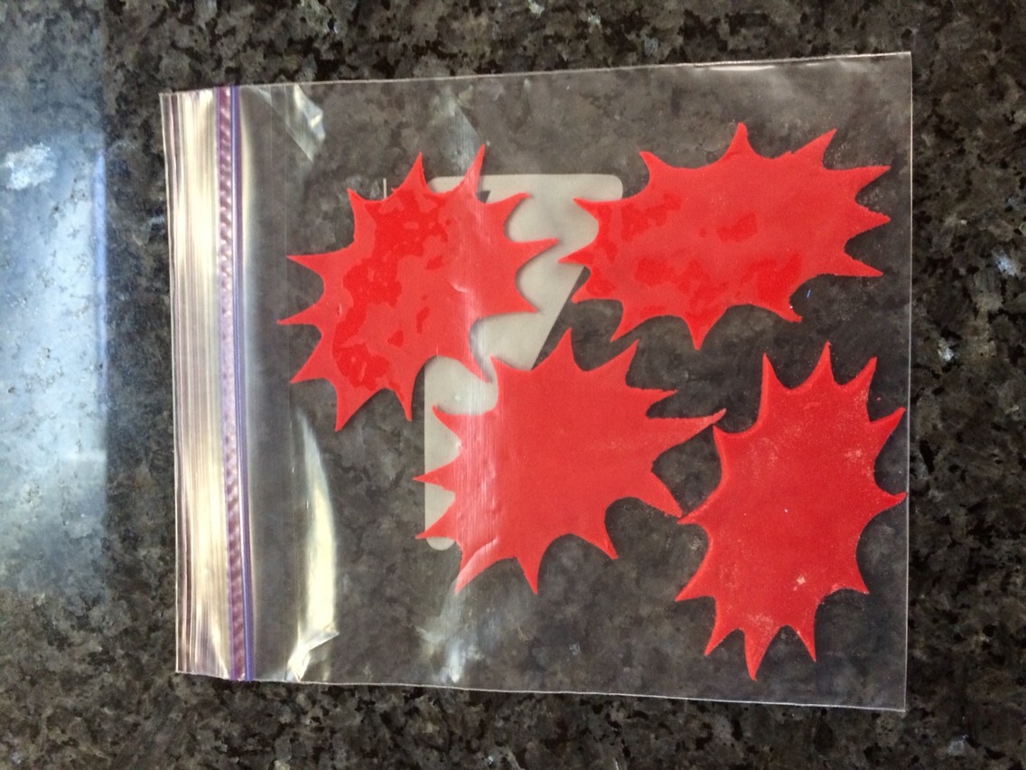 Trace with a sharp knife/blade over wax paper slightly coated with flour to cut your pattern out on your fondant. Take your pattern(s) off the wax paper and store them in ziplock bags closed properly over night.