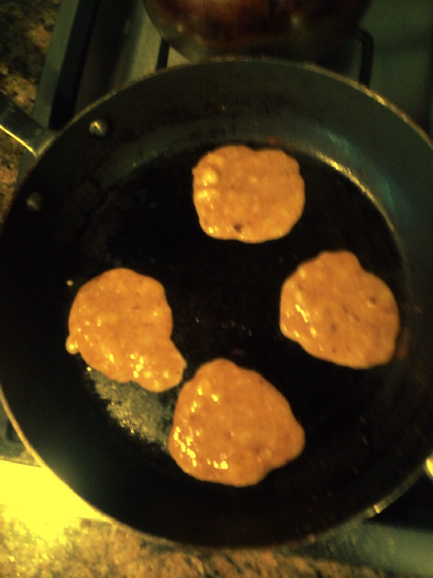 Heat your pan and spoon in some batter and fry up your delicious pancakes! I like to make mini ones so I ended up with 12 pancakes total!