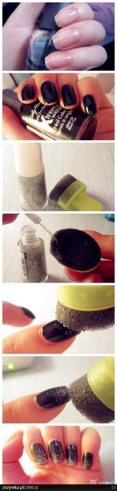 22. Get a gradient effect by dabbing glitter nail polish onto a porous sponge.
