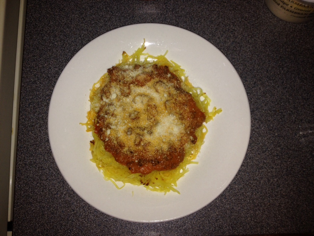 It looks just like regular spaghetti sauce and noodles, but tastes better. It has no gluten or wheat and gives you extra servings of your daily veggies. Garnish with Parmesan cheese if you want. It's delicious for leftovers the next day.