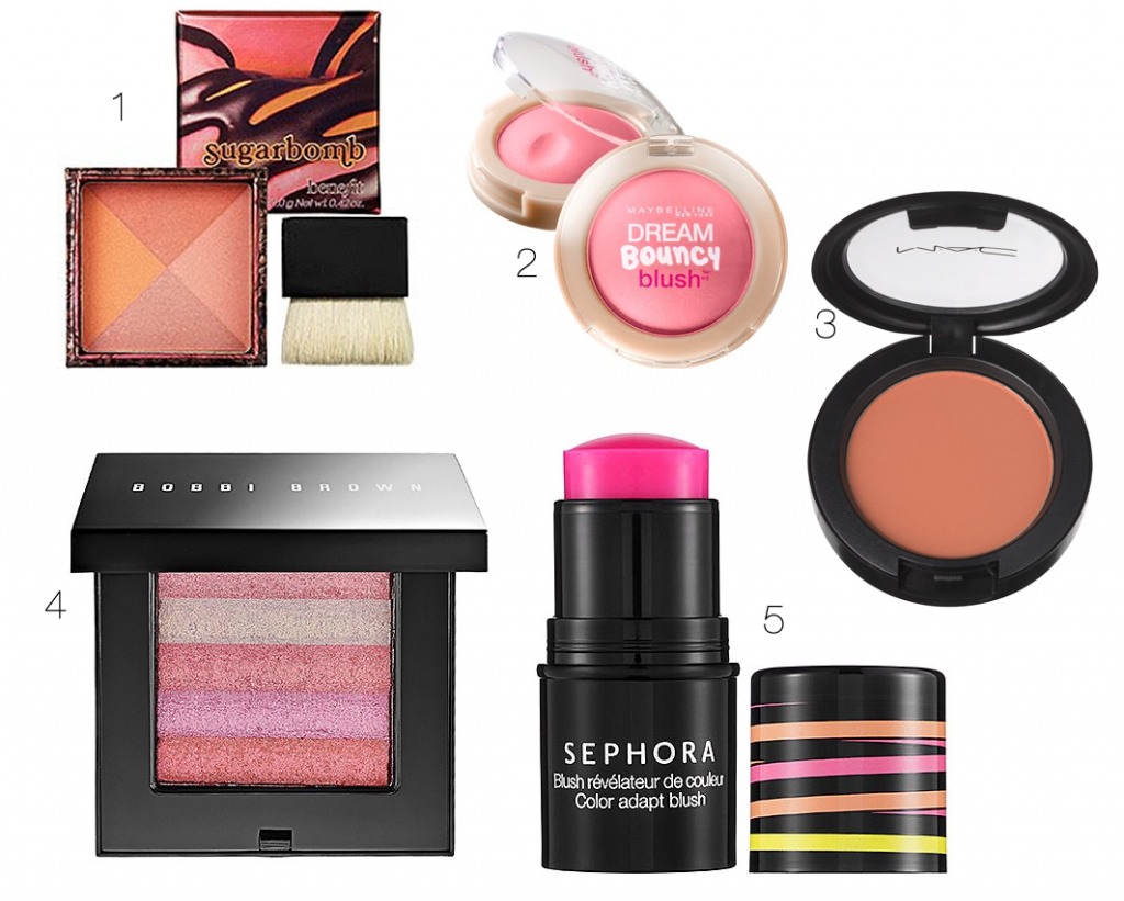 Coral and pinks are the main colors for spring blushes either cream or powder give yourself a nice touch of color on your cheeks 