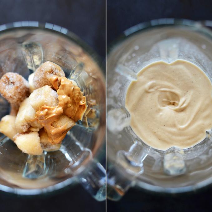 
Instructions

    Add your bananas, peanut butter and non-dairy milk to the blender and blend until thick, creamy and smooth. Start out with less milk to ensure you achieve a thick texture, then add more to ensure it all blends evenly.
