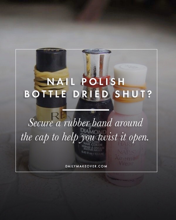 💅🏻Nail polish bottle dried shut? Secure a rubber band around the cap to help you get a better grip while twisting it open.

👔Use your straightening iron to press collars and shirt cuffs without having to drag out the ironing board.
 
