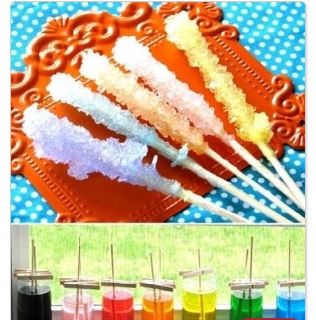 This is a cool science experiment that the children can learn from and eat!
Add some food colouring to your water too for a bonus!
http://www.sciencebob.com/experiments/rockcandy.php