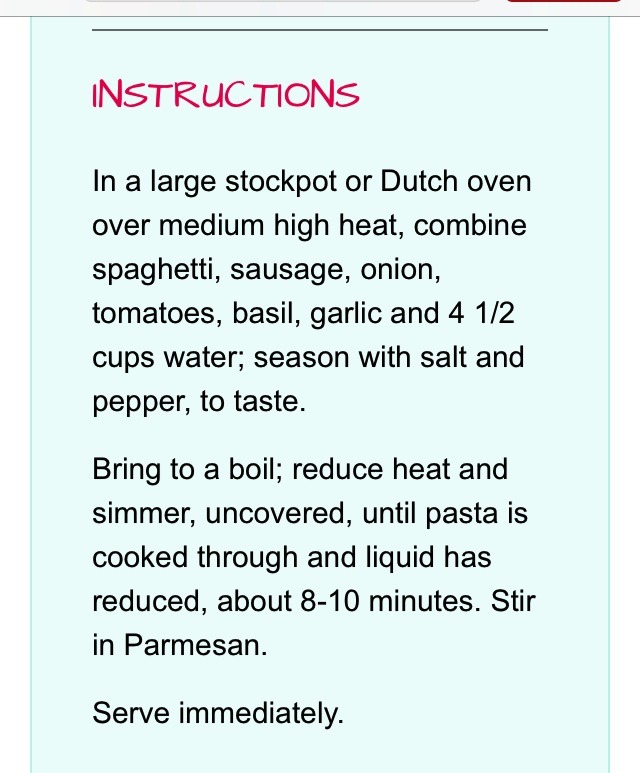 One Pot Pasta...