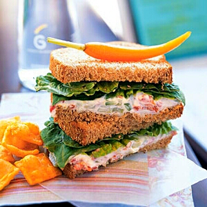 Roasted Red Pepper Sandwiches
Keep the sandwiches well chilled so that the cream cheese spread will remain firm. Sturdy, whole-grain bread works best.