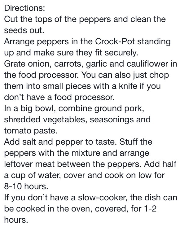 Crock Pot Pork Stuffed Peppers 