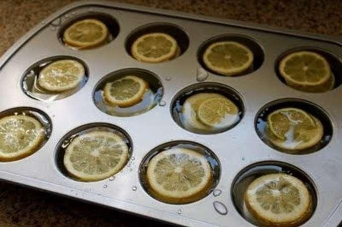Freeze lemons:
Freeze lemons and water in cupcake tins for large ice cubes that are perfect for pitchers!