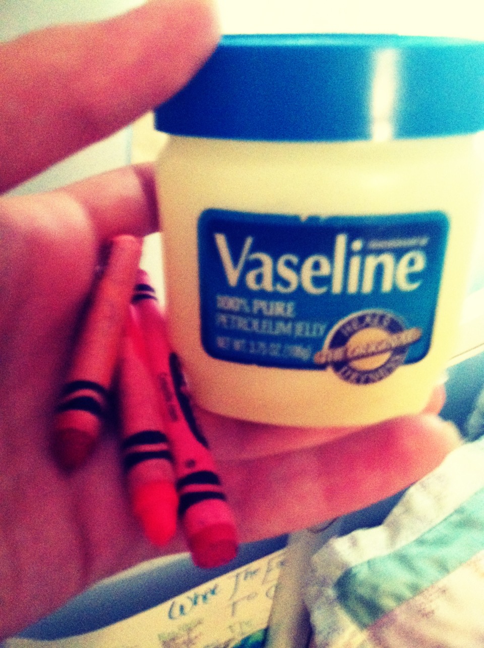 Apply Vaseline to lips then rub a crayon on your lips for a long lasting lip color! Please like