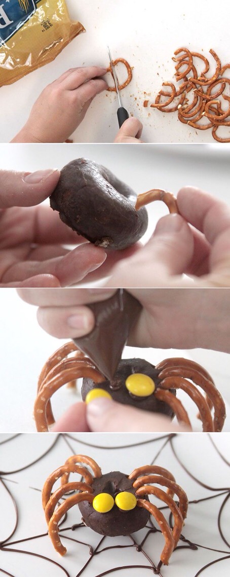EASY MINI DONUT SPIDERS EASY HALLOWEEN TREAT KIDS CAN MAKE!