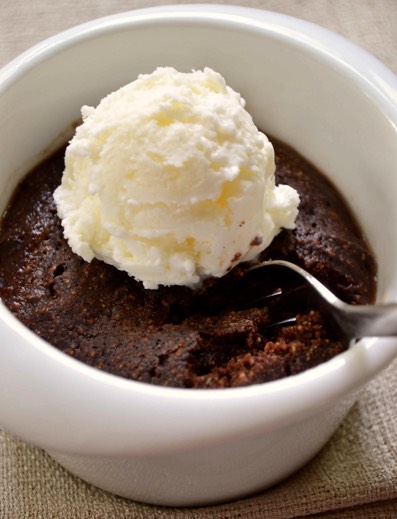 Brownie in a mug

Ingredients:

- 2 tbsp of butter
 
- 2 tbsp of sugar

- 1 tbsp of brown sugar

- 1/4 tsp of vanilla extract

- 1 egg yolk

- 4 tbsp of flour

- 1 tbsp of cocoa powder
 
- 2 tbsp of chocolate chips
