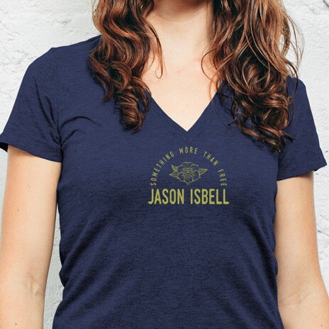 New Item. Women's Deep V Neck T. Soft & Lightweight CVC Blend from Next Level Apparel.  Rose Graphic and Lettering in Golden Yellow on Deep Blue. In Stock. $22. 

http://stores.portmerch.com/jasonisbell/jason-isbell-apparel/women-s-rose-deep-v.html