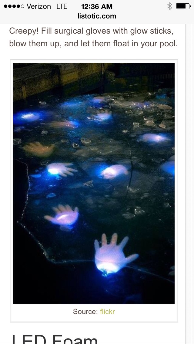 Put glow sticks inside gloves for a creepy look on Halloween!!