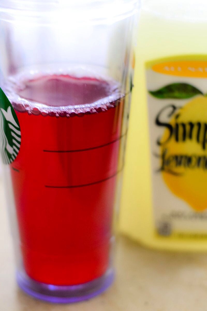 Then add your lemonade until you reach the third line ( about 3 oz).