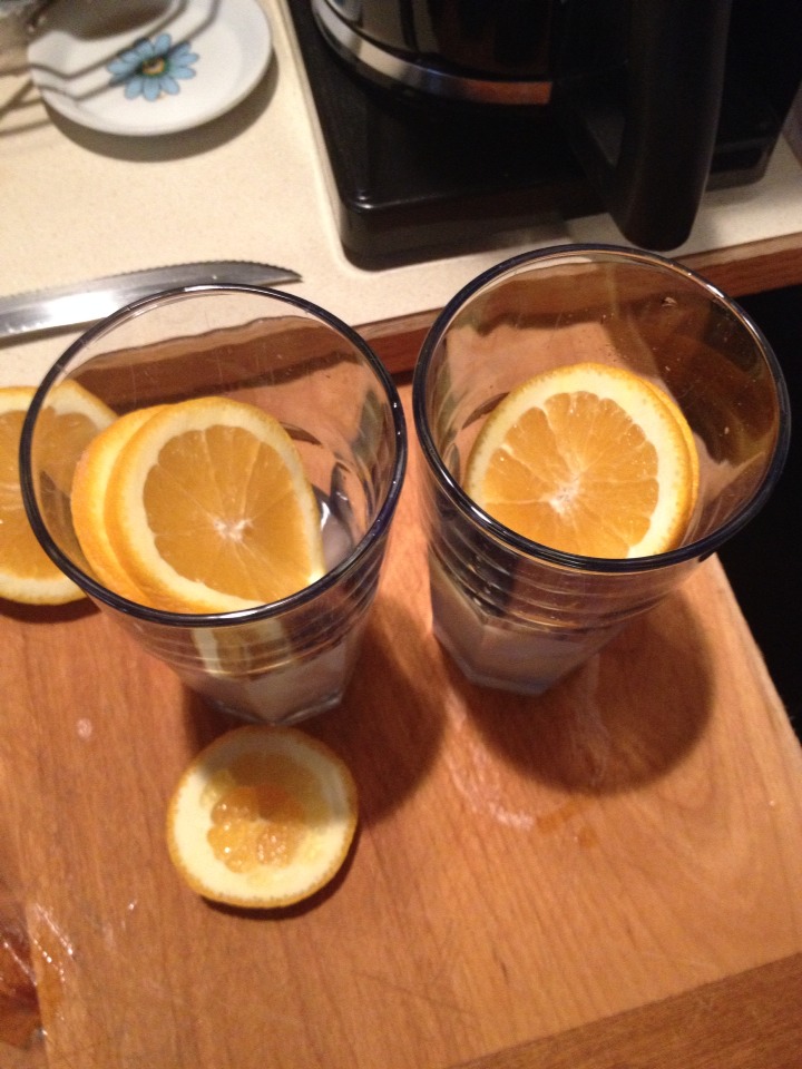 Then cut a few slices of oranges & put them in your glasses 
