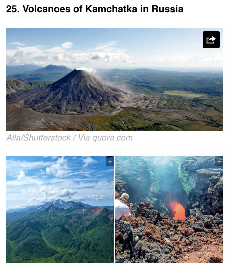 This large chain of volcanoes sits on the Kamchatka Peninsula, with 19 of them still active. The highest volcano is Klyuchevskaya Sopka, standing at almost 16,000 feet high.