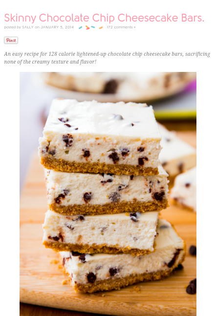 Skinny Chocolate Chip Cheesecake Bars!