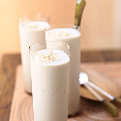 Vanilla Banana Smoothie:

• 1/2 Cup of Sliced Banana
• 1/2 Cup of Vanilla Yogurt
• Blend with a handful of ice