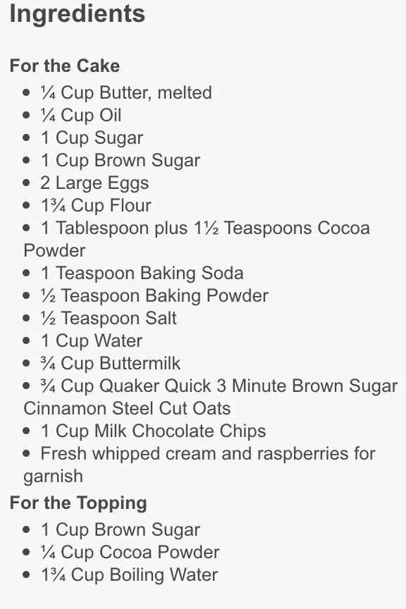 Chocolate oat hot fudge cake 