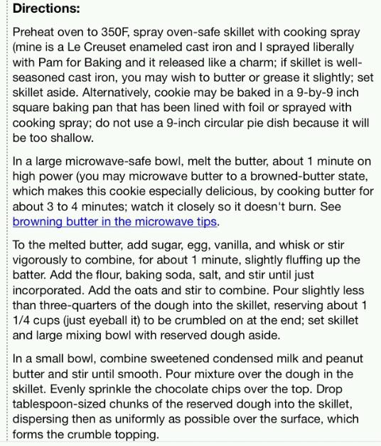 Chocolate Chip Peanut butter Oatmeal Skillet Cookie