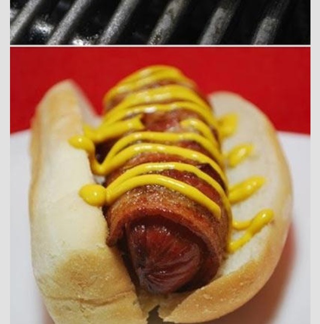 Cheese Stuffed, Bacon Covered Hot Dogs
