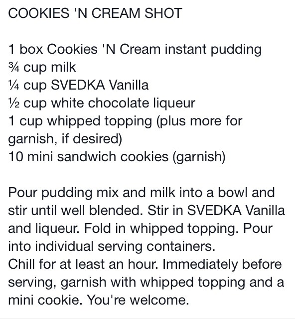 Cookies N Cream Shots!!