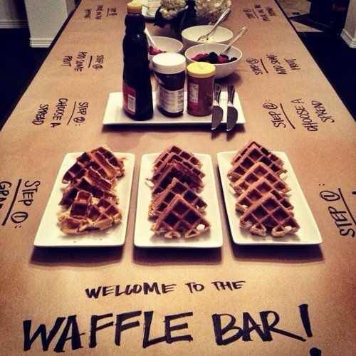 For a brunch reception, serve up a waffle bar.